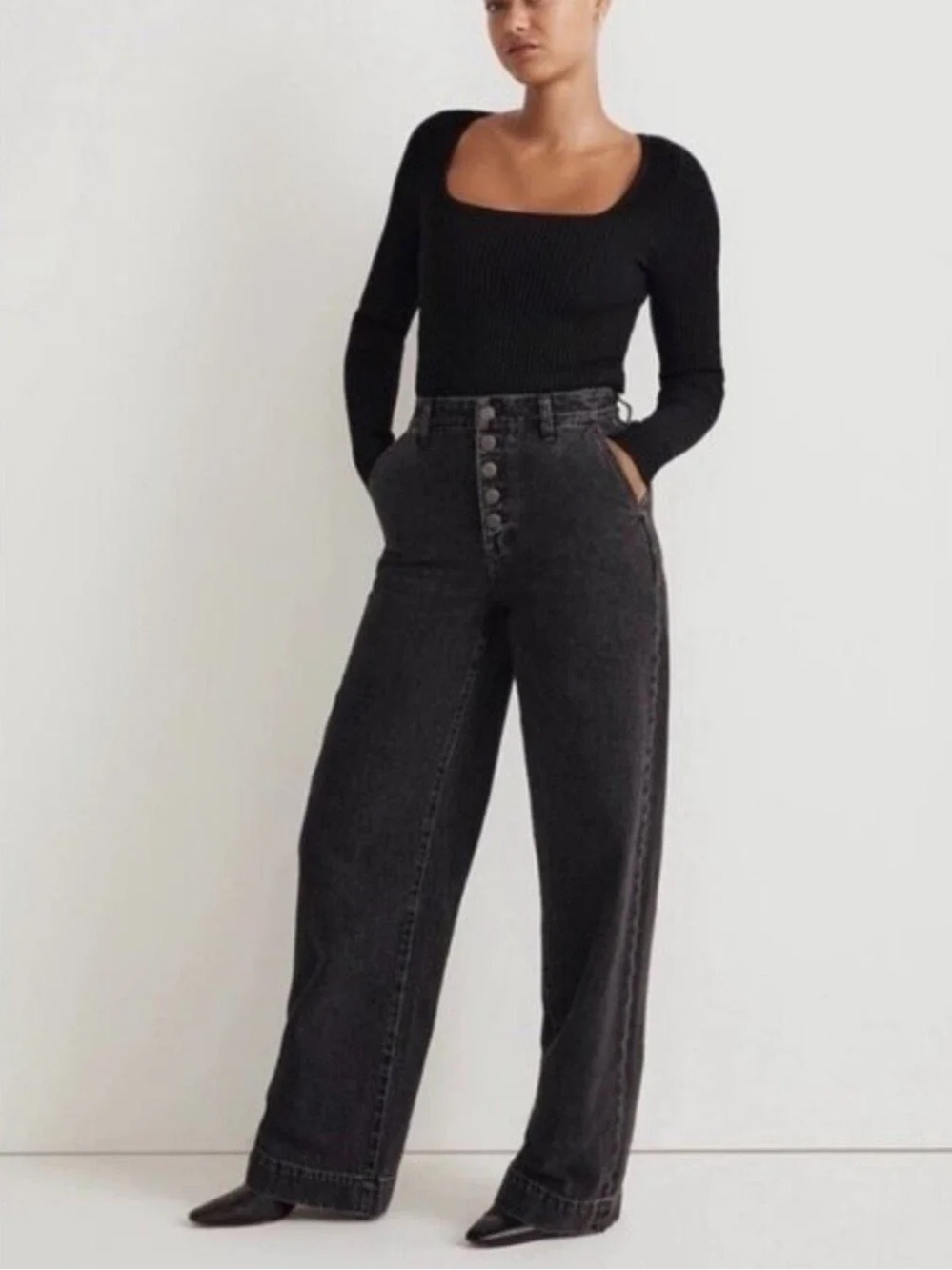 NWT! Madewell Curvy Superwide Leg Women's Jeans Size 32 Faded Black Button-fly